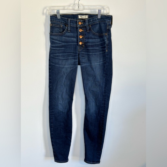 Madewell 9” High-Rise Skinny Dark Distressed Denim with 4 Buttons Size 26P - Picture 2 of 11